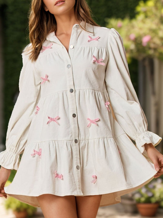 Collared Neck Flounce Sleeve Mini Dress - Classique Collection