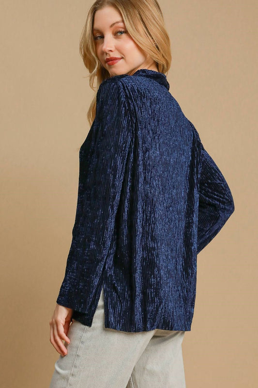 Umgee Side Slit Texture Button Up Shirt - Classique Collection