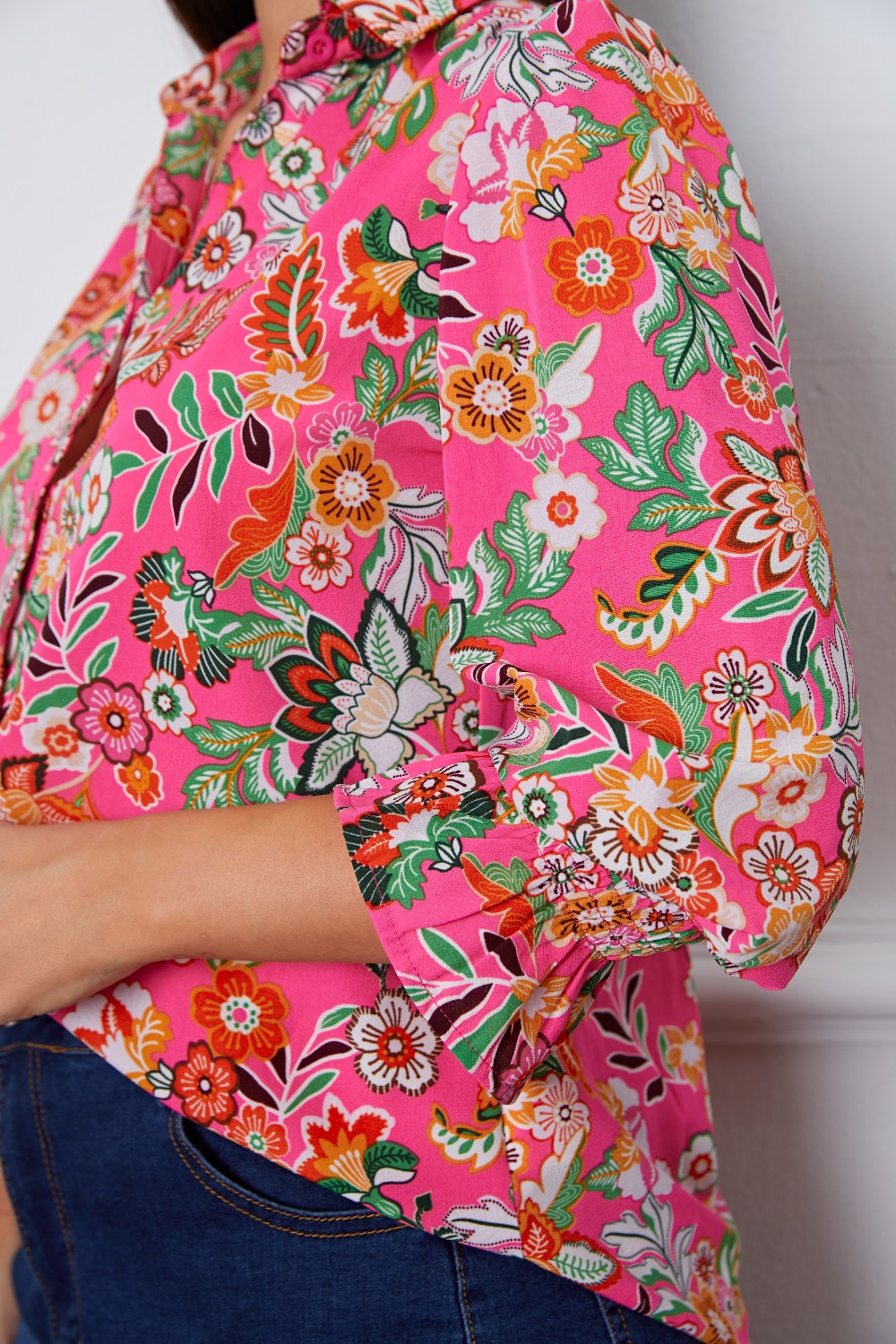 Floral Button Up Flounce Sleeve Shirt - Classique Collection