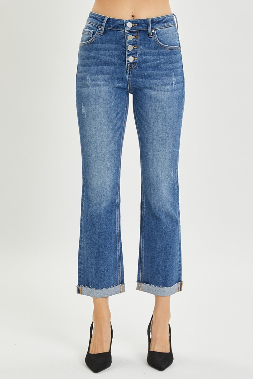 RISEN Full Size Button Fly Cropped Bootcut Jeans - Classique Collection