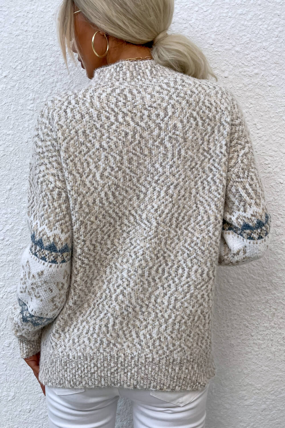 Snowflake Pattern Mock Neck Sweater - ClassiQ