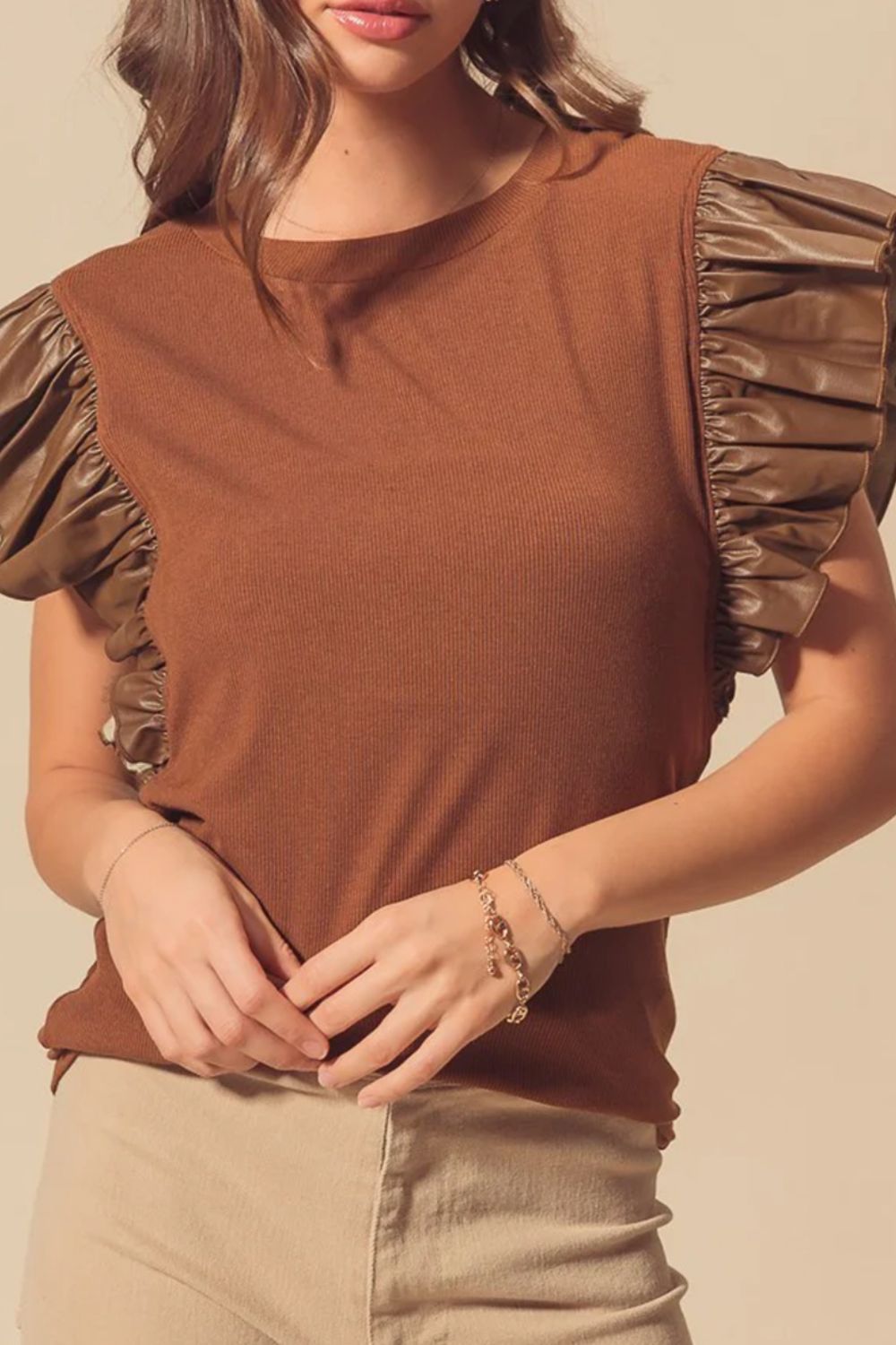 Ruffled Round Neck Cap Sleeve Blouse - Classique Collection