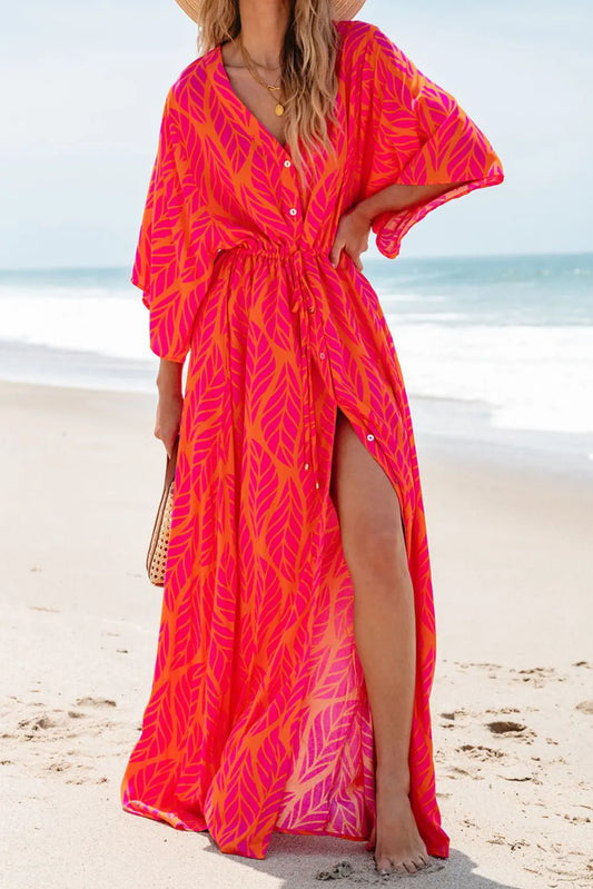 Drawstring Printed V-Neck Maxi Dress - Classique Collection