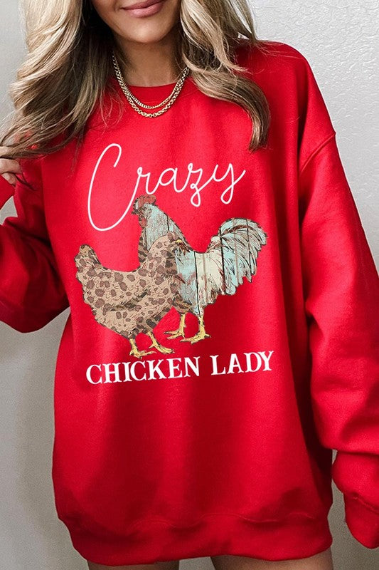 Crazy Chicken Lady Graphic Fleece Sweatshirts - Classique Collection