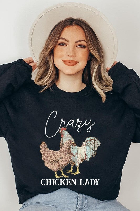 Crazy Chicken Lady Graphic Fleece Sweatshirts - Classique Collection