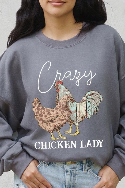 Crazy Chicken Lady Graphic Fleece Sweatshirts - Classique Collection