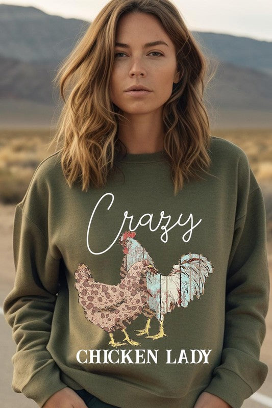 Crazy Chicken Lady Graphic Fleece Sweatshirts - Classique Collection