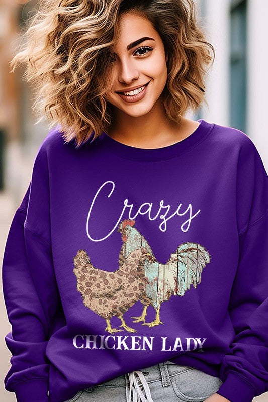 Crazy Chicken Lady Graphic Fleece Sweatshirts - Classique Collection
