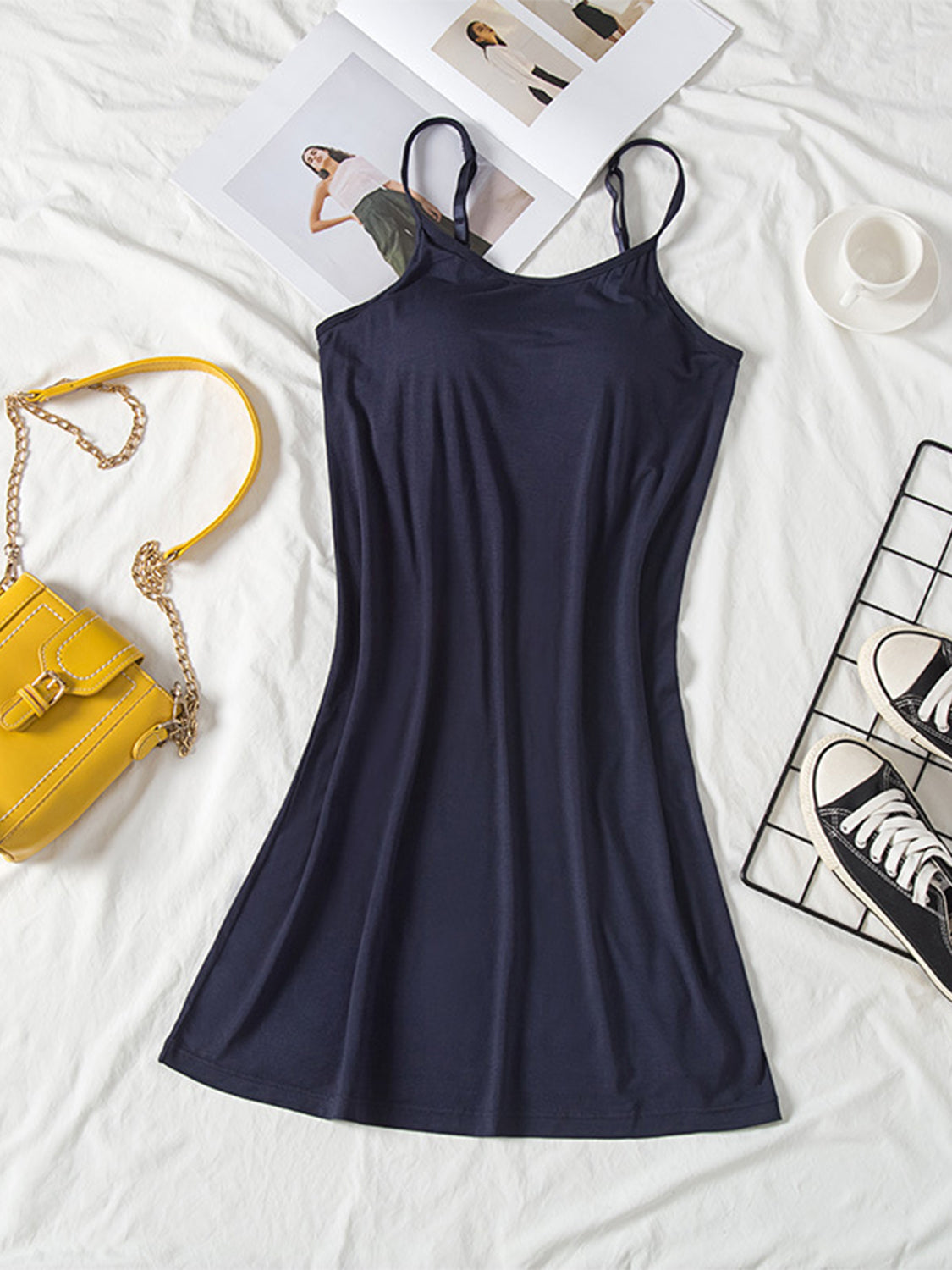 Round Neck Spaghetti Strap Cami Dress with Bra - Classique Collection