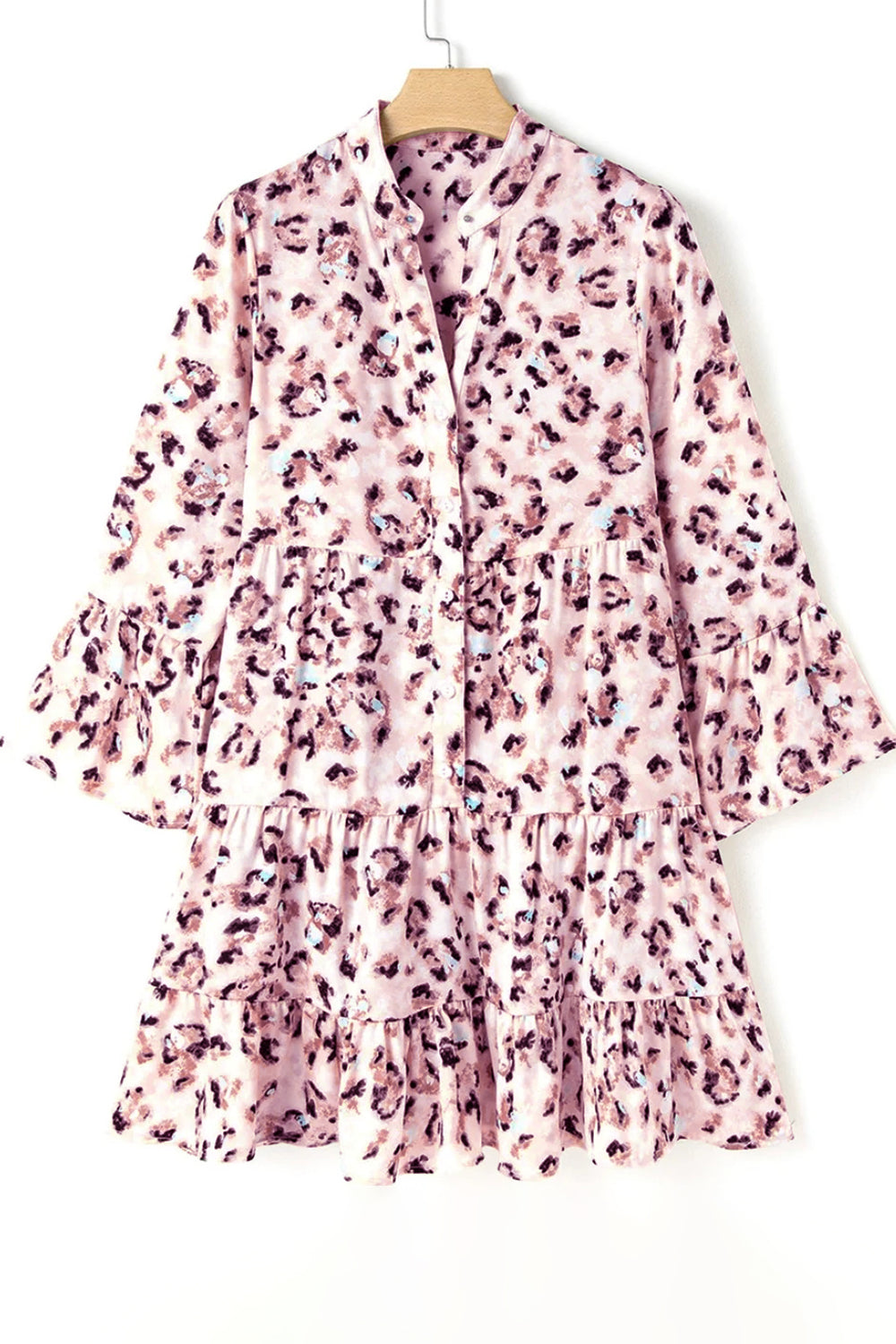 Leopard Notched Long Sleeve Tiered Dress - Classique Collection