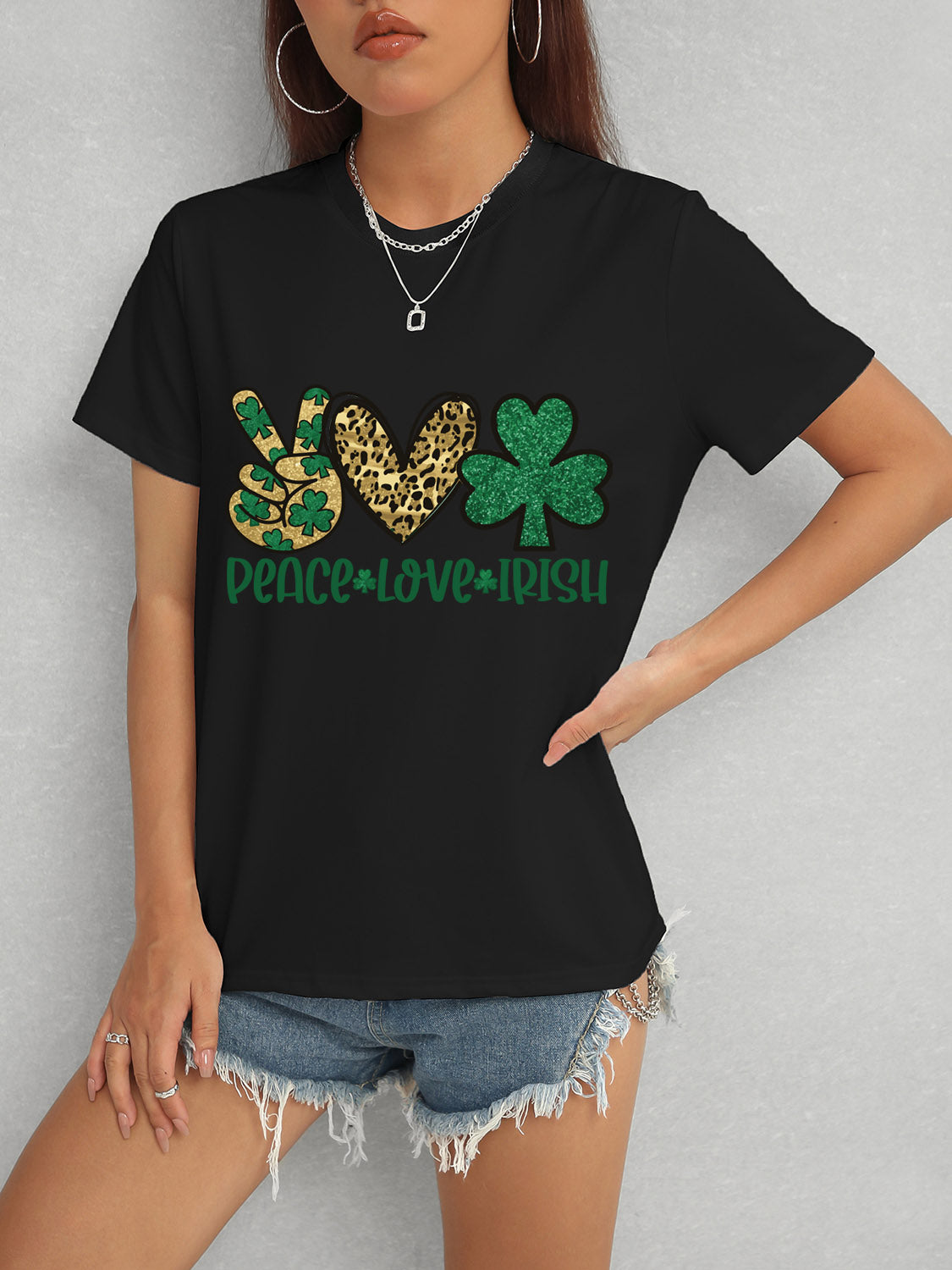 PEACE LOVE IRISH Round Neck Short Sleeve T-Shirt - ClassiQ