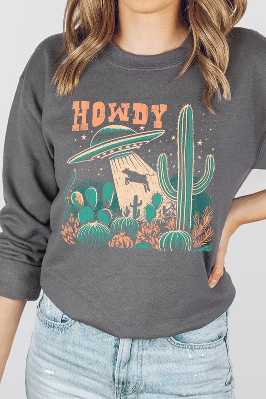 Howdy Cow Abduction Graphic Fleece Sweatshirts - Classique Collection