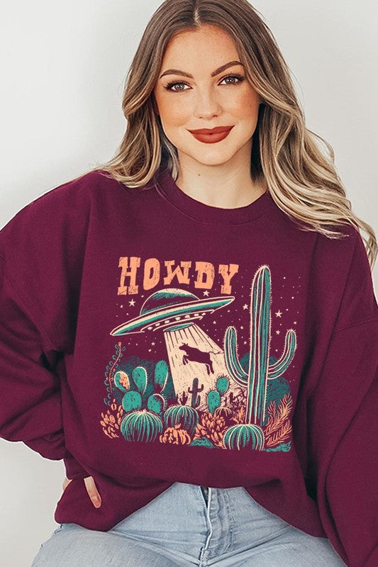 Howdy Cow Abduction Graphic Fleece Sweatshirts - Classique Collection