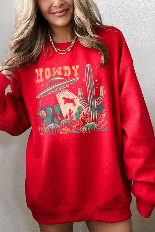 Howdy Cow Abduction Graphic Fleece Sweatshirts - Classique Collection