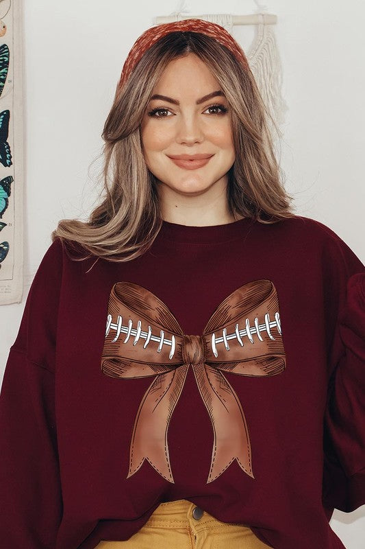 Coquette Football Bow Graphic Fleece Sweatshirts - Classique Collection