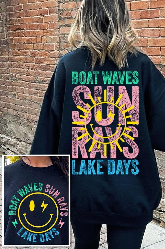 Boat Waves Sun Rays Graphic Fleece Sweatshirts - Classique Collection
