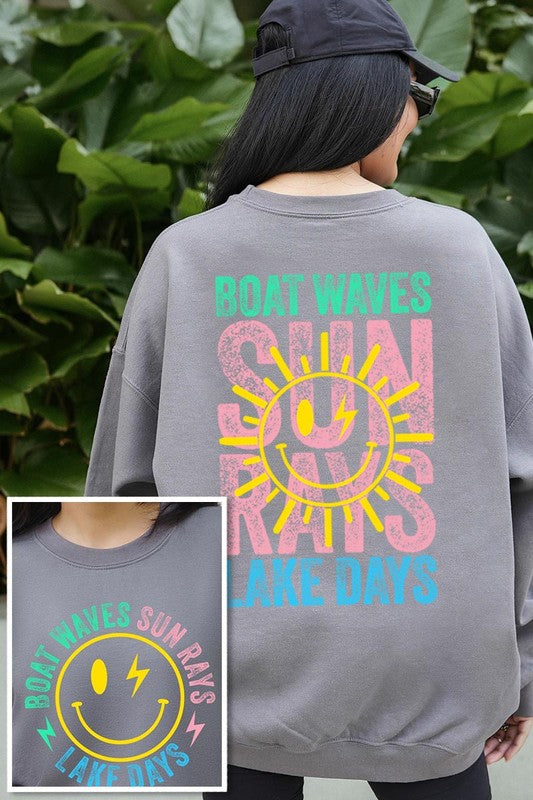 Boat Waves Sun Rays Graphic Fleece Sweatshirts - Classique Collection