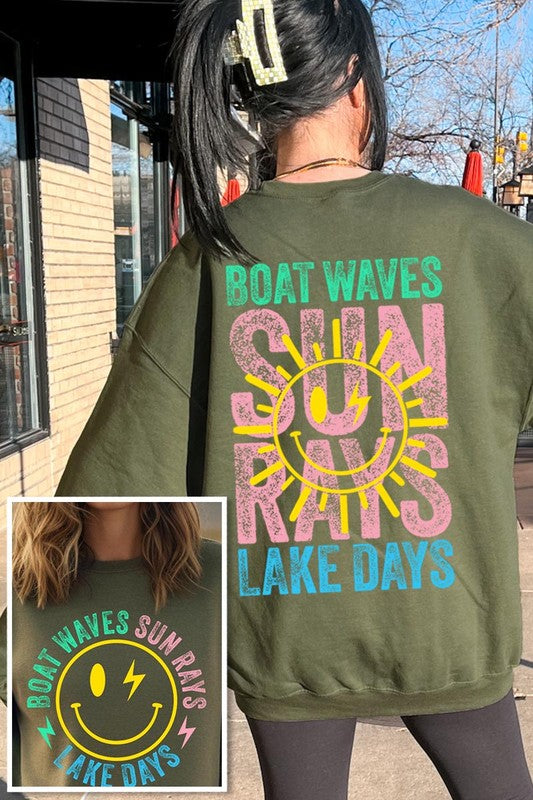 Boat Waves Sun Rays Graphic Fleece Sweatshirts - Classique Collection