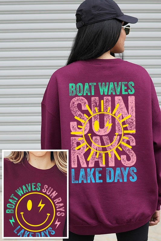 Boat Waves Sun Rays Graphic Fleece Sweatshirts - Classique Collection