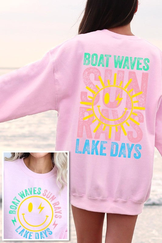 Boat Waves Sun Rays Graphic Fleece Sweatshirts - Classique Collection