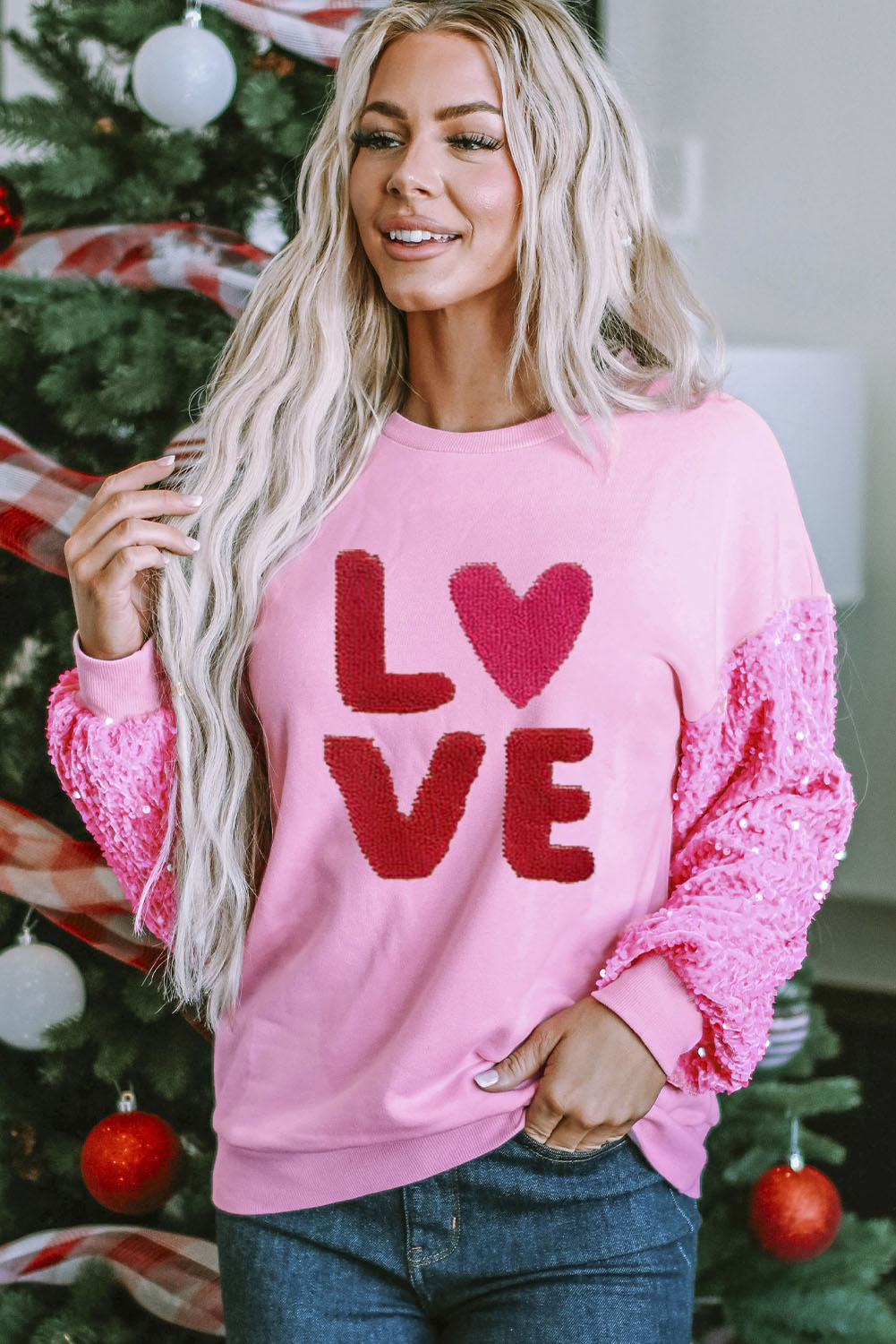 LOVE Sequin Dropped Shoulder Sweatshirt - ClassiQ