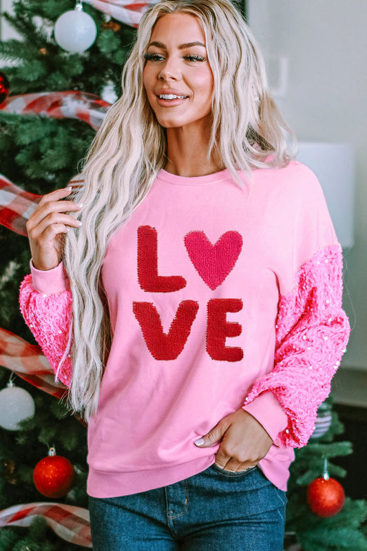 LOVE Sequin Dropped Shoulder Sweatshirt - ClassiQ