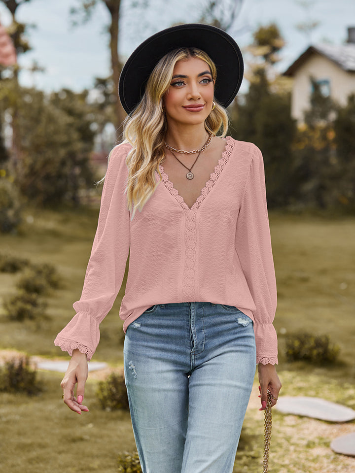 V-Neck Flounce Sleeve Blouse - Classique Collection