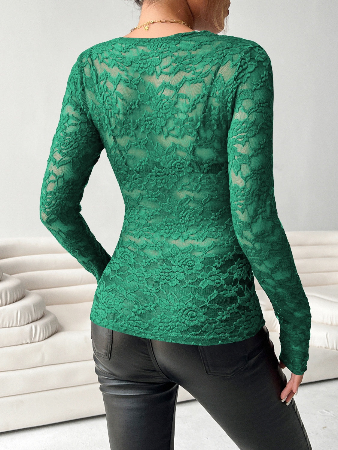 V-Neck Long Sleeve Lace Top - Classique Collection