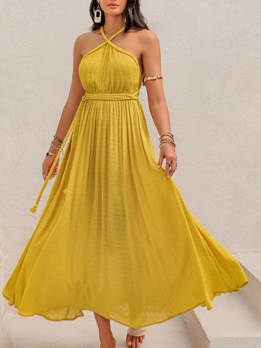 Swiss Dot Backless Sleeveless Maxi Dress - Classique Collection