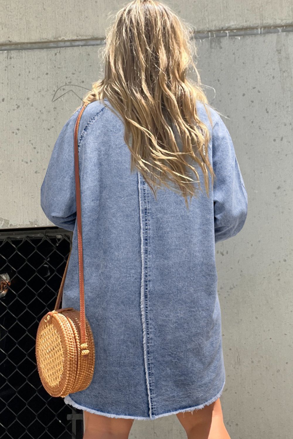 Raw Hem Button Down Long Sleeve Denim Dress - Classique Collection