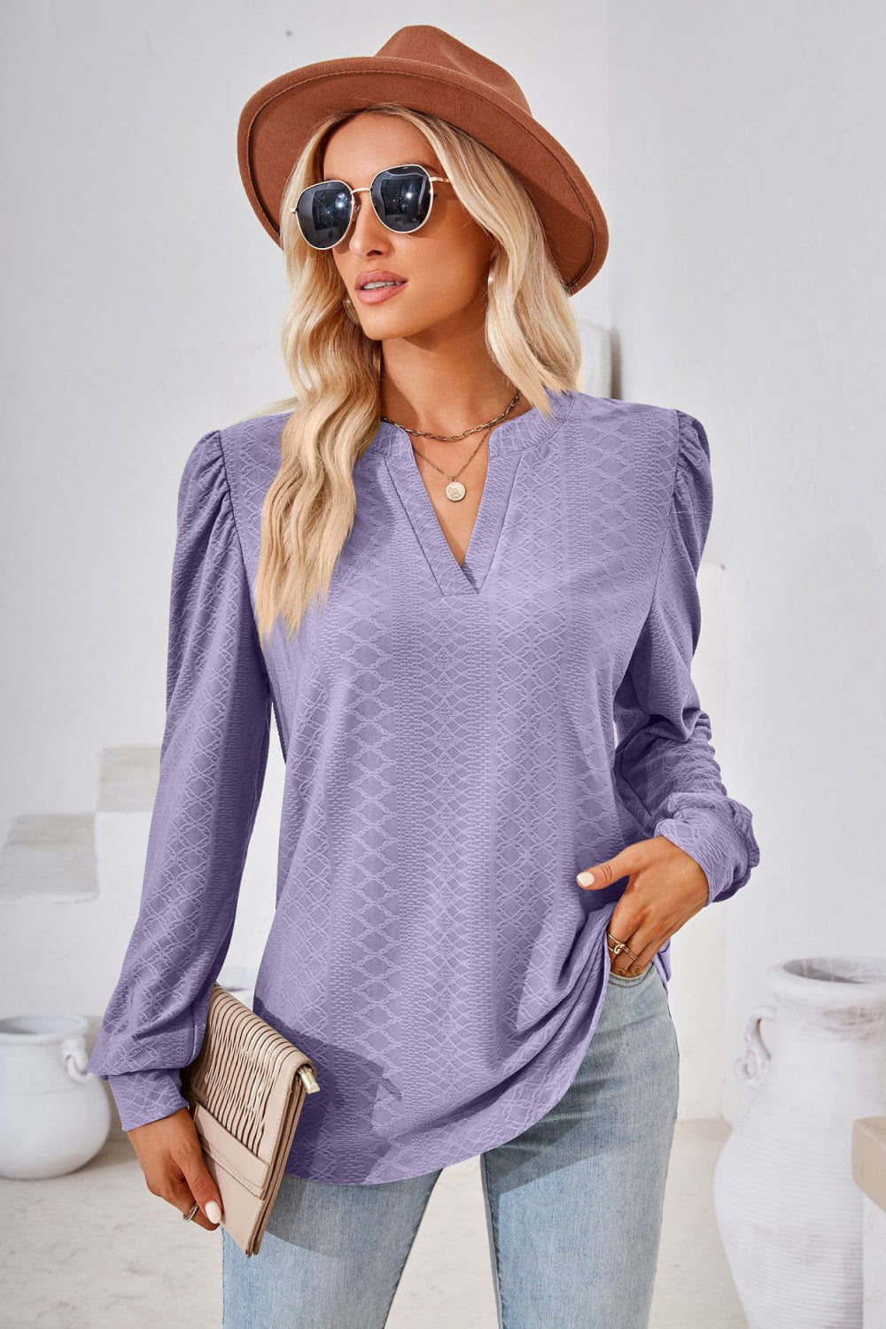 V-Neck Puff Sleeve Blouse - Classique Collection