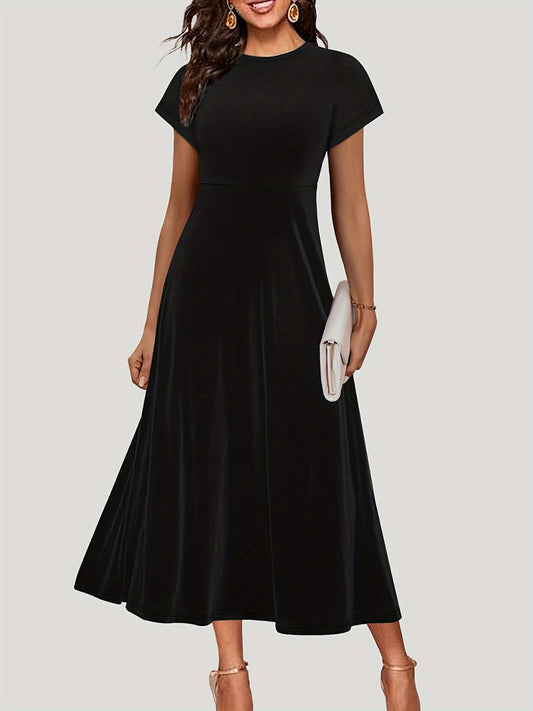 Round Neck Short Sleeve Midi Dress - Classique Collection