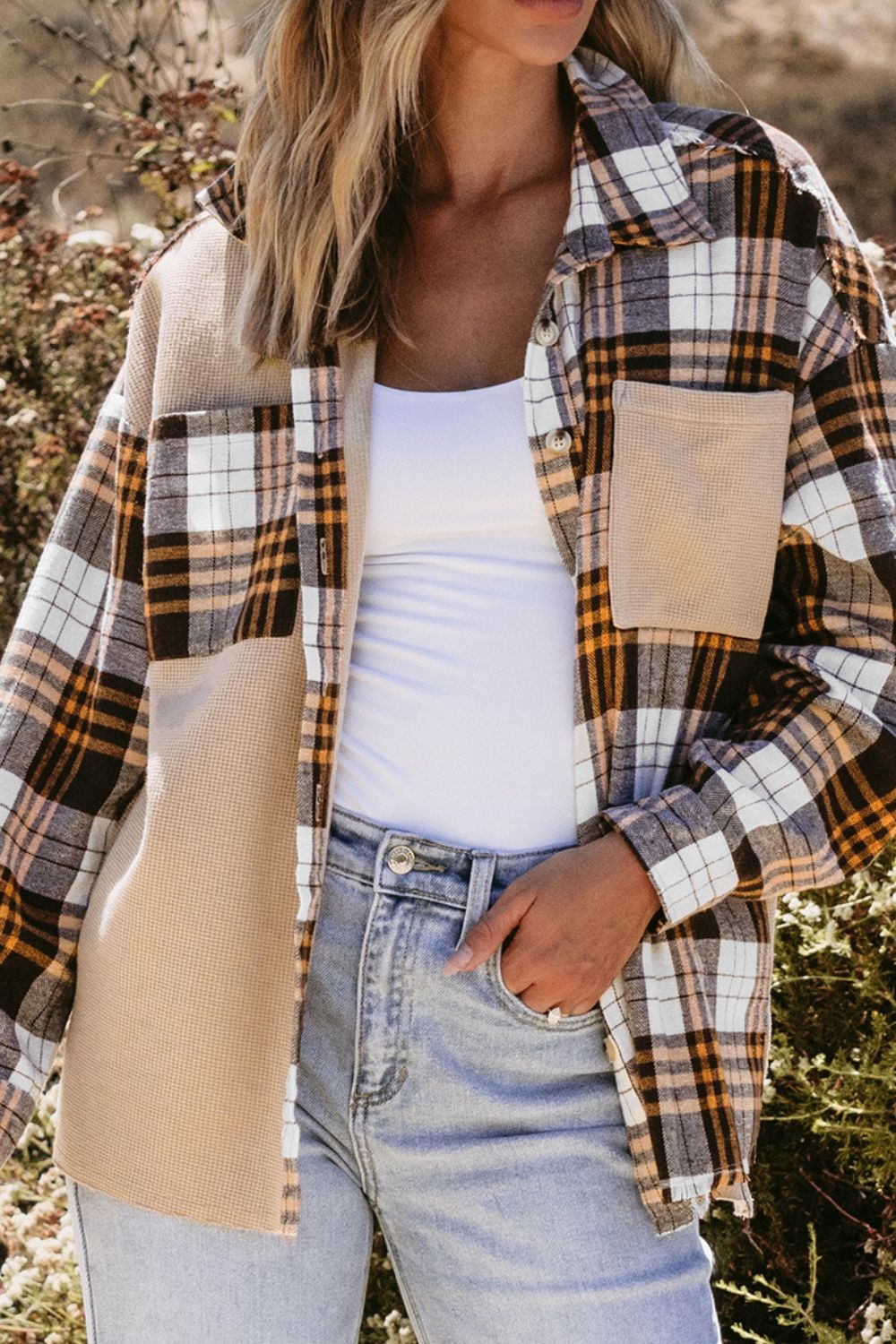 Plaid Button Up Long Sleeve Shacket - Classique Collection