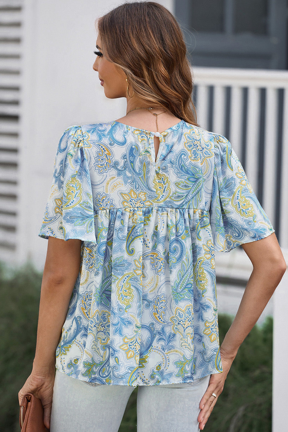 Printed Round Neck Short Sleeve Blouse - Classique Collection