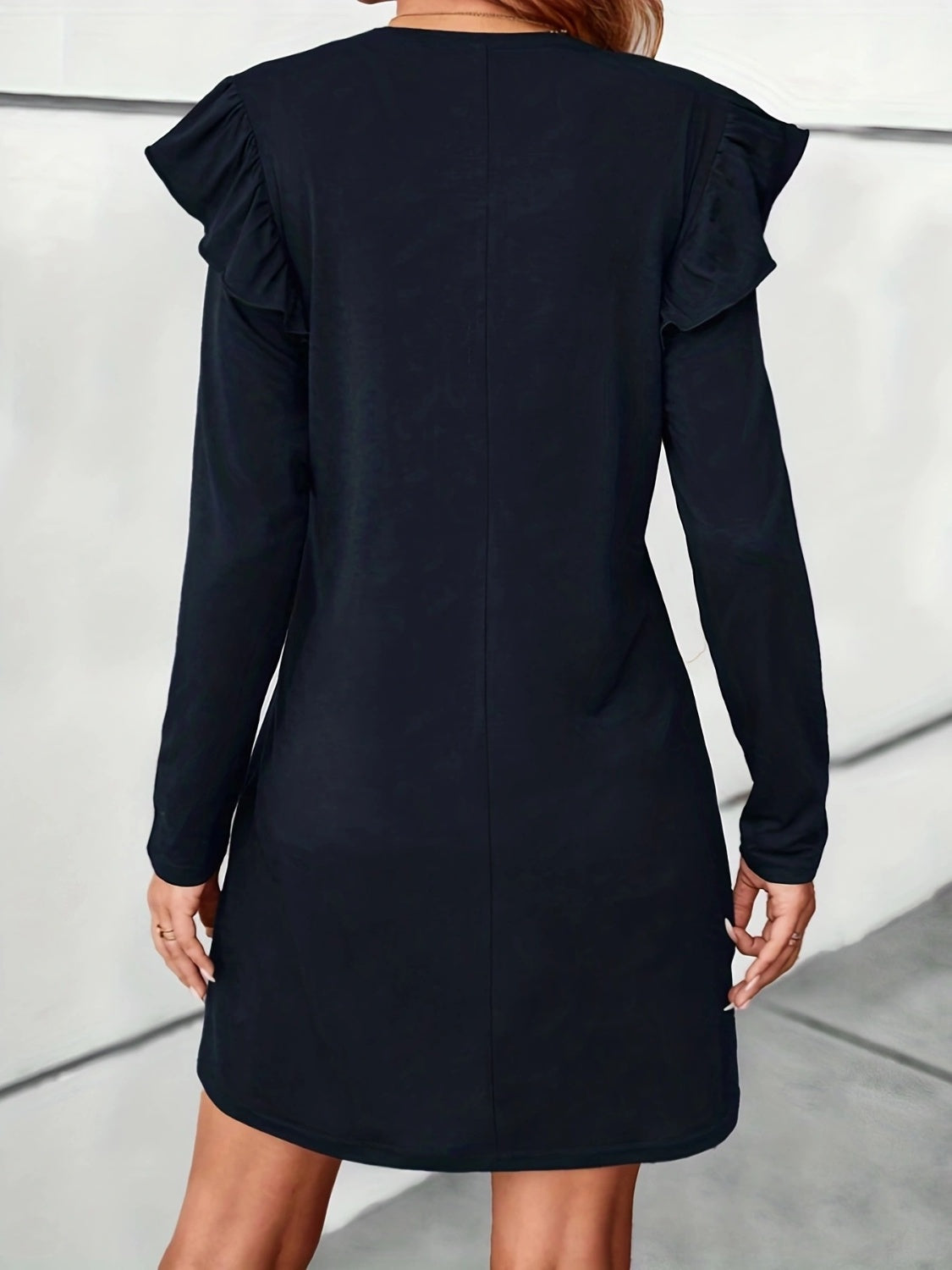 Ruffled Round Neck Long Sleeve Mini Dress - Classique Collection