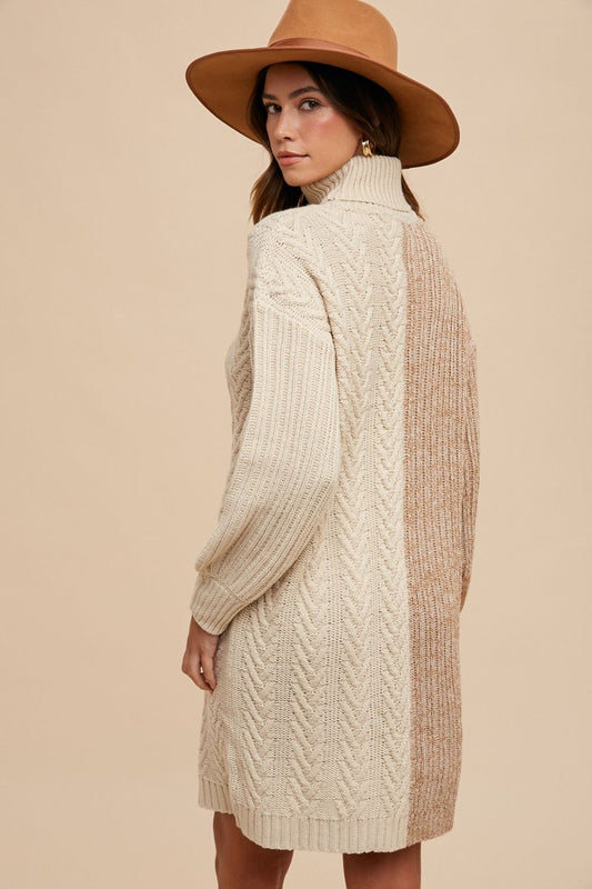 Annie Wear Color Block Turtleneck Sweater Dress - Classique Collection