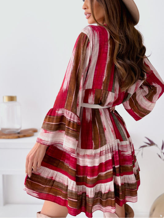 Buttoned Striped Long Sleeve Mini Dress - Classique Collection