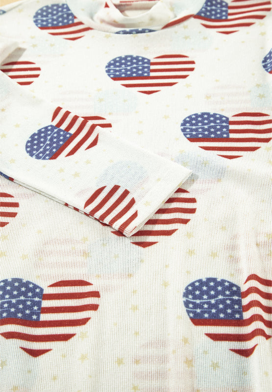US Flag Heart Mock Neck Long Sleeve Bodysuit - Classique Collection