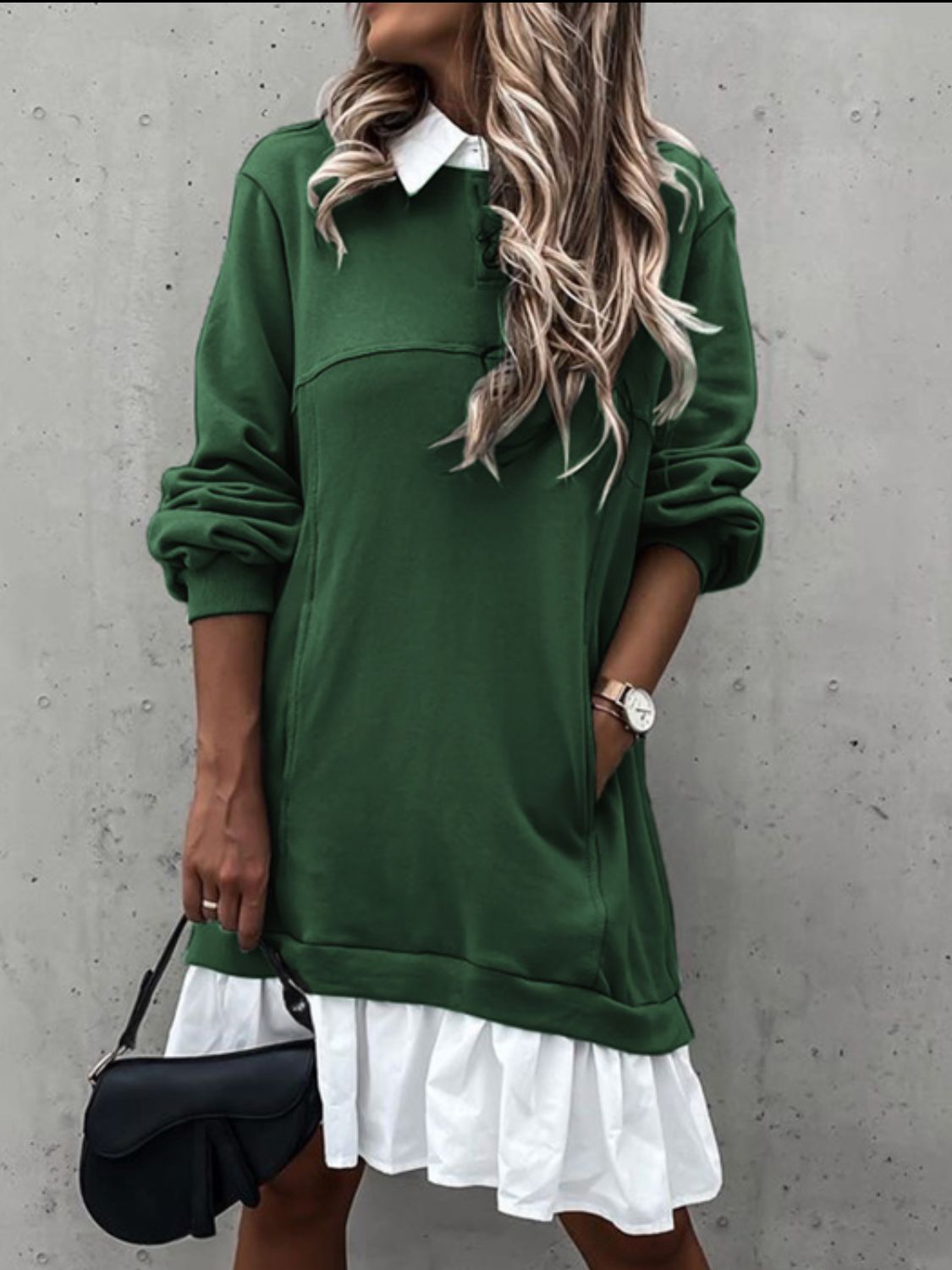 Devine Ruffle Hem Long Sleeve Mini Dress - Classique Collection