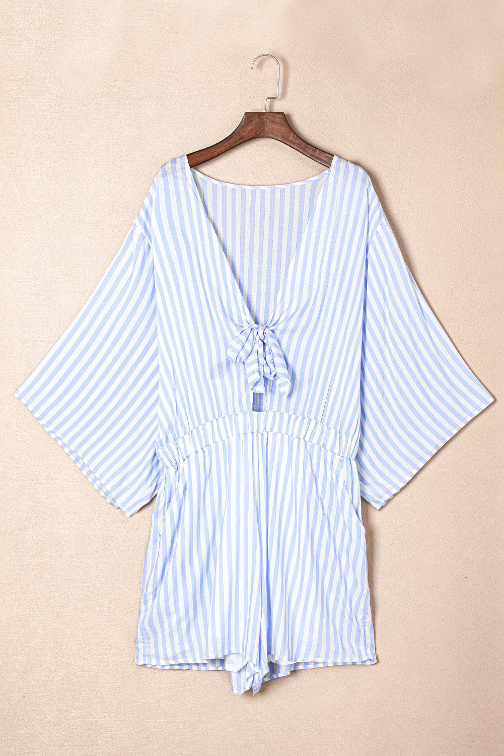 Bow Striped Kimono Sleeve Romper - ClassiQ