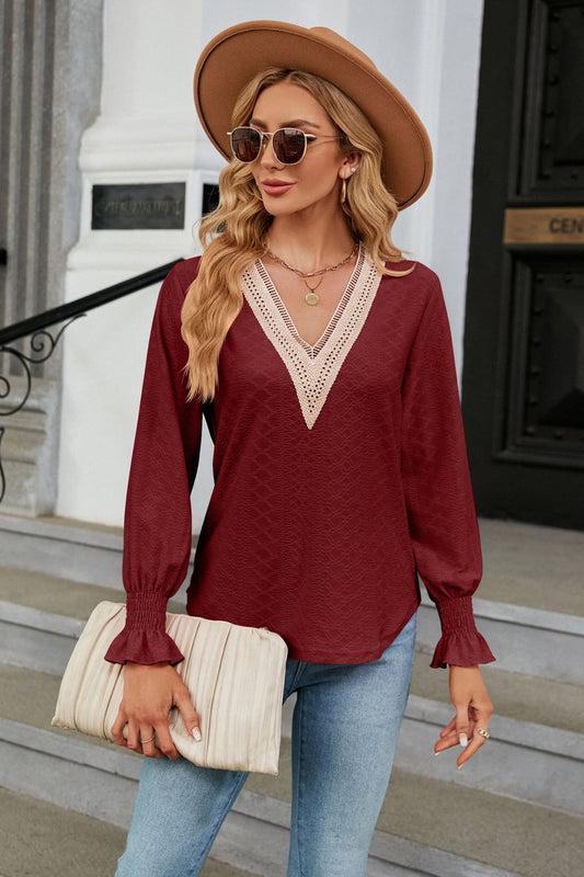 V-Neck Flounce Sleeve Blouse - Classique Collection