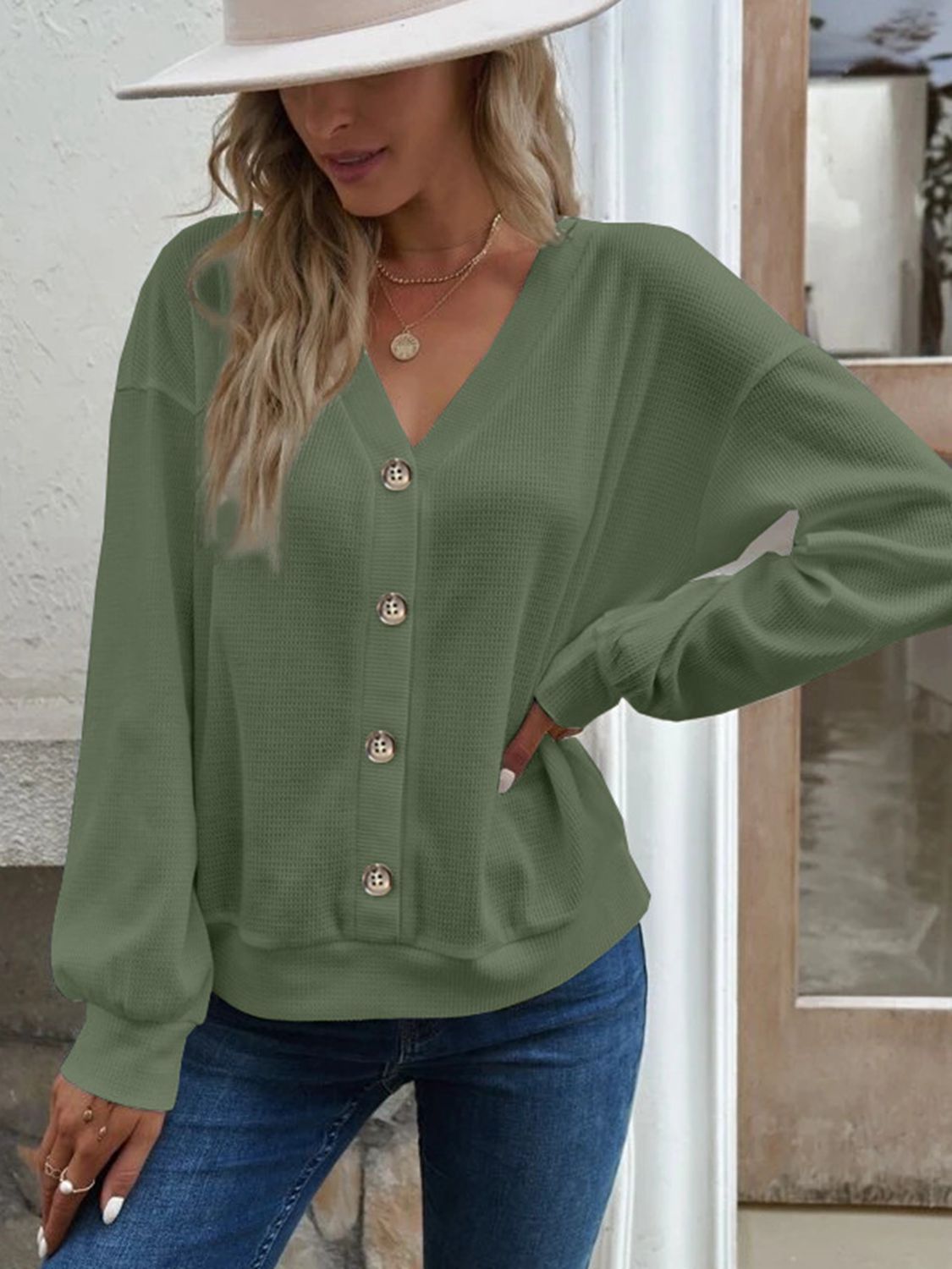 V-Neck Dropped Shoulder Blouse - Classique Collection