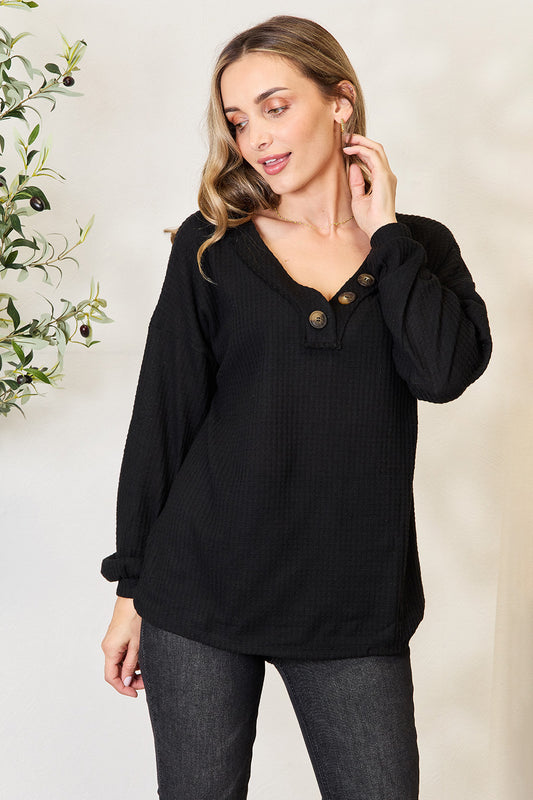Zenana Buttoned Long Sleeve Blouse - Classique Collection