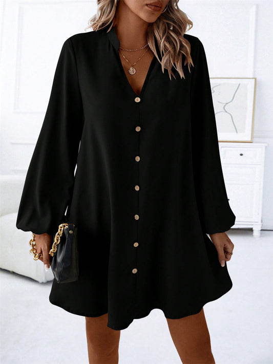 Notched Long Sleeve Mini Dress - Classique Collection