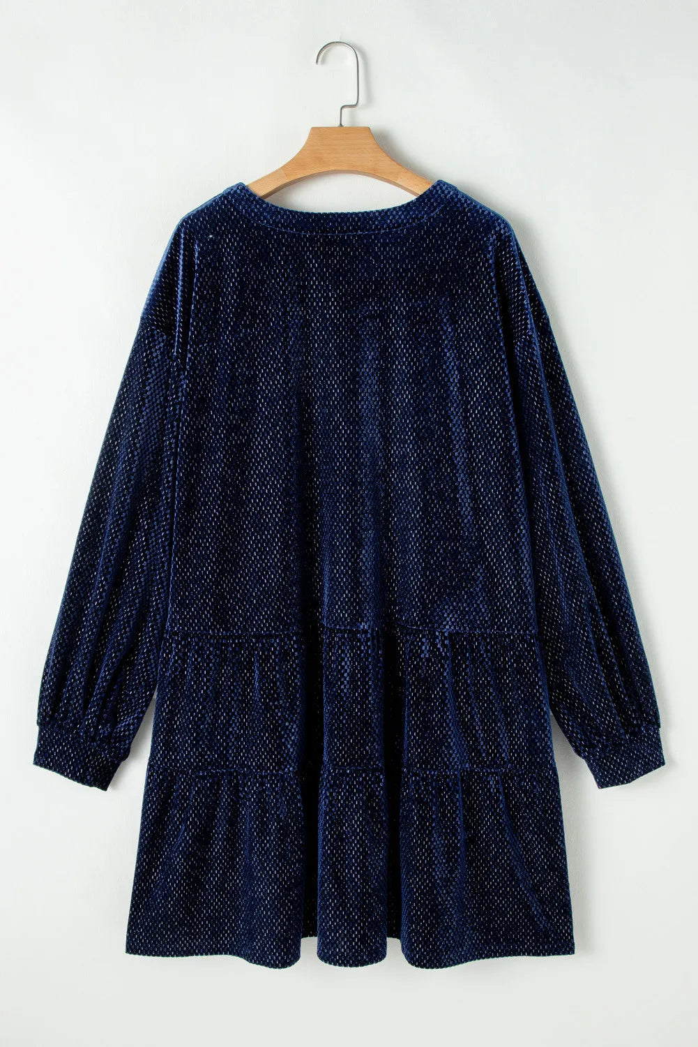 Plus Size Textured Velvet Decorative Button Long Sleeve Dress - Classique Collection