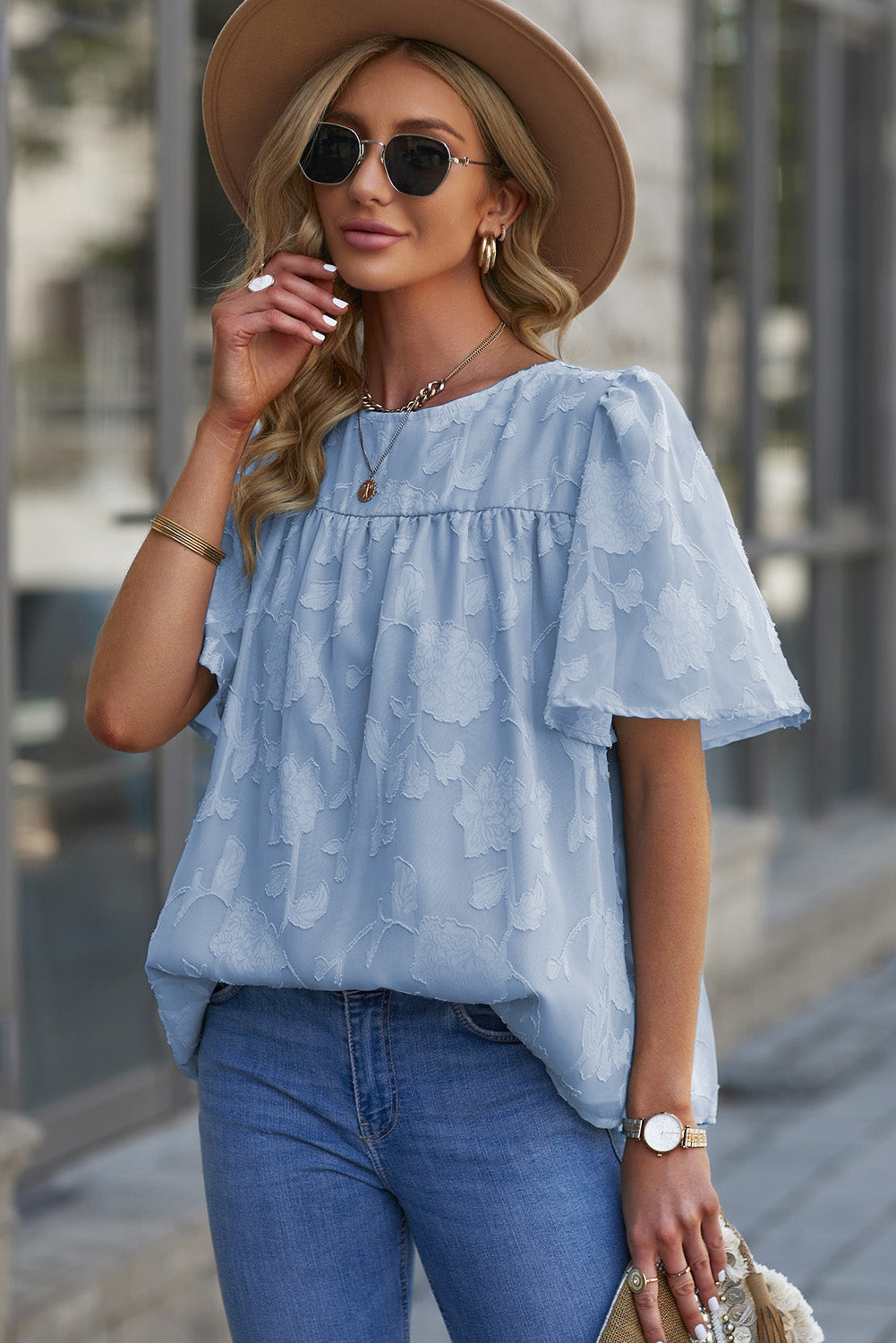 Round Neck Puff Sleeve Blouse - Classique Collection
