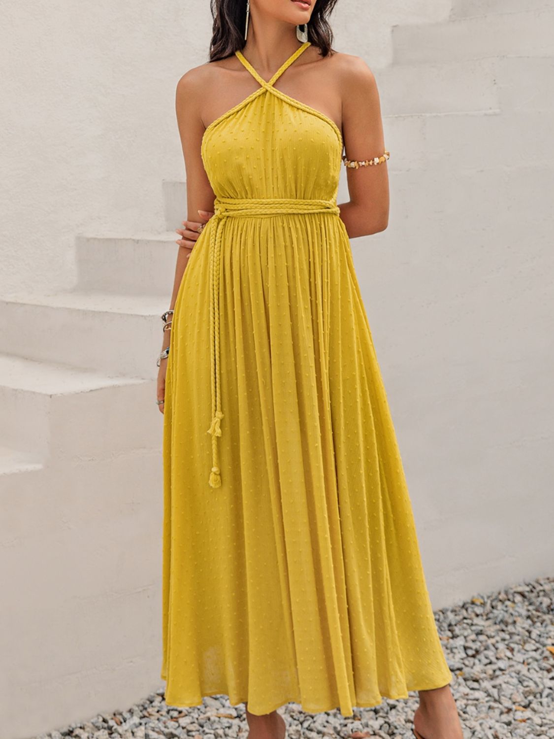 Swiss Dot Backless Sleeveless Maxi Dress - Classique Collection