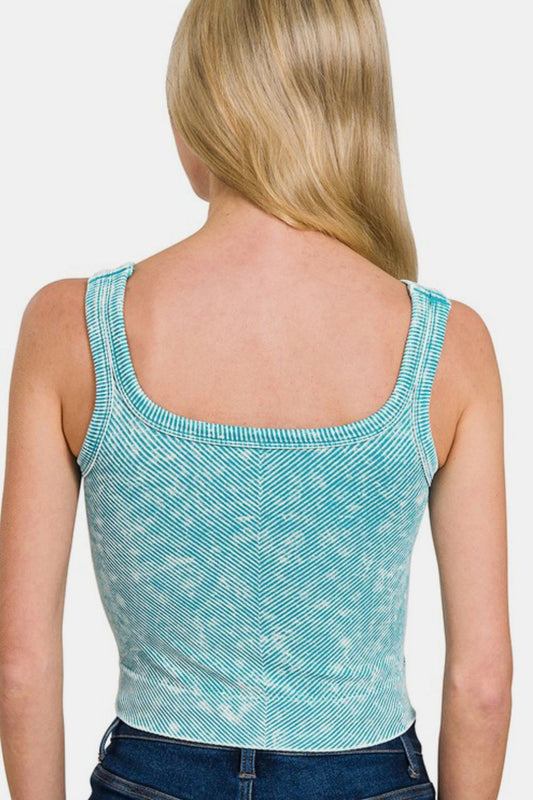 Zenana Washed Ribbed Scoop Neck Wide Strap Tank - Classique Collection