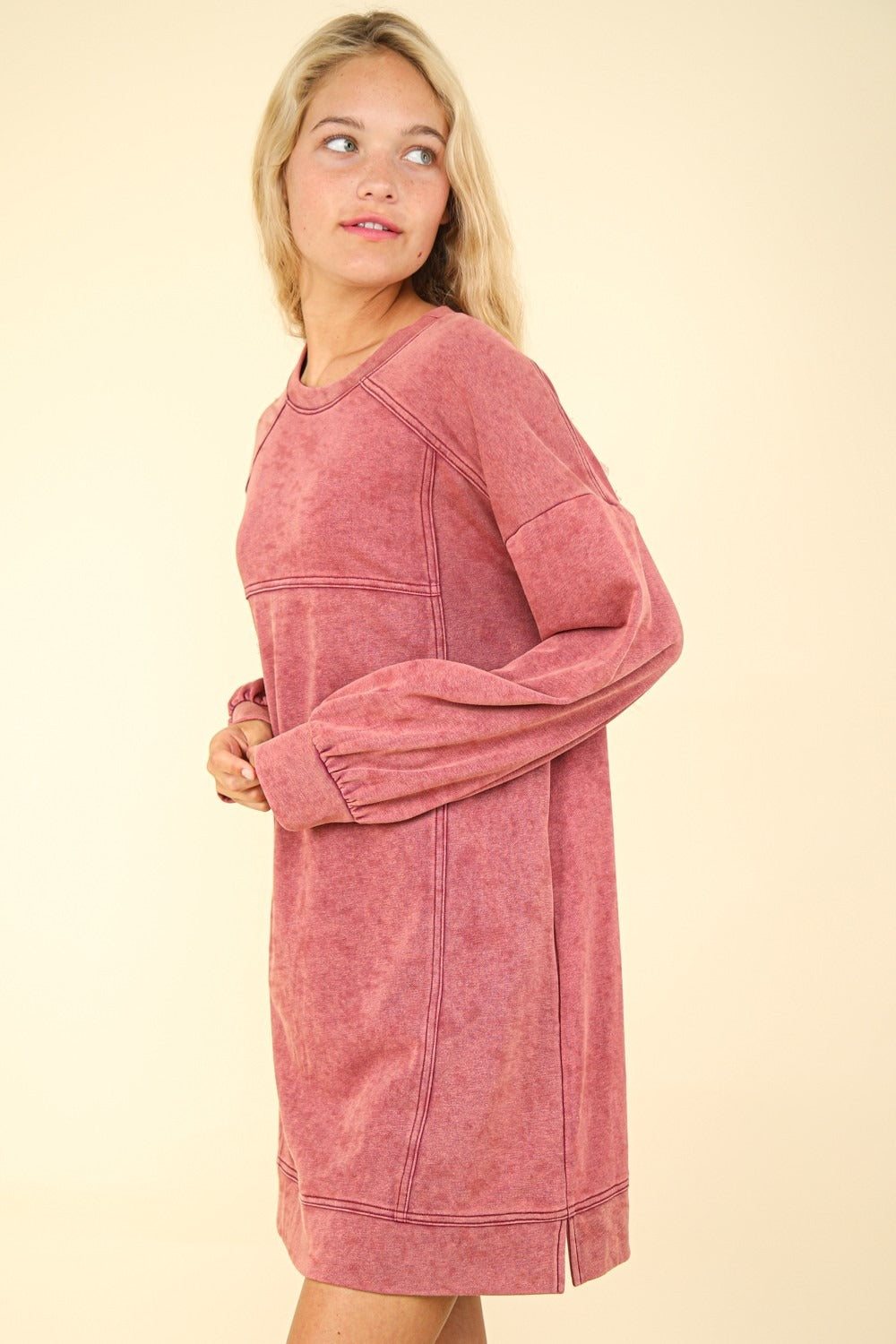 VERY J Mineral Washed Oversized Sweatshirt Mini Dress - Classique Collection
