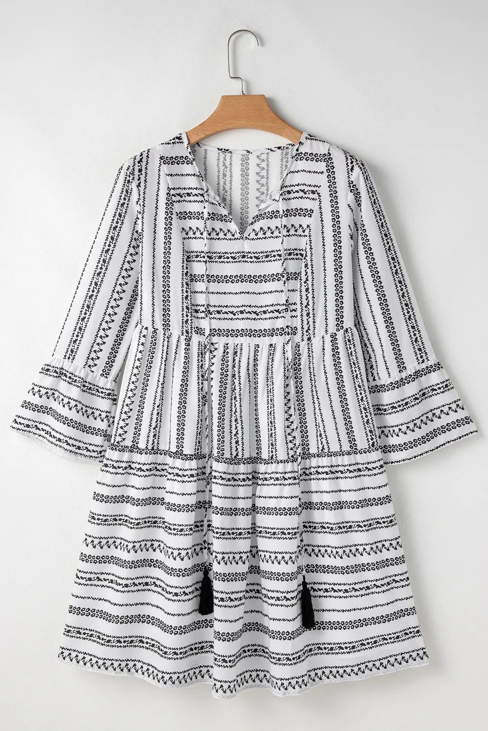 Printed Tie Neck Three-Quarter Sleeve Mini Dress - Classique Collection